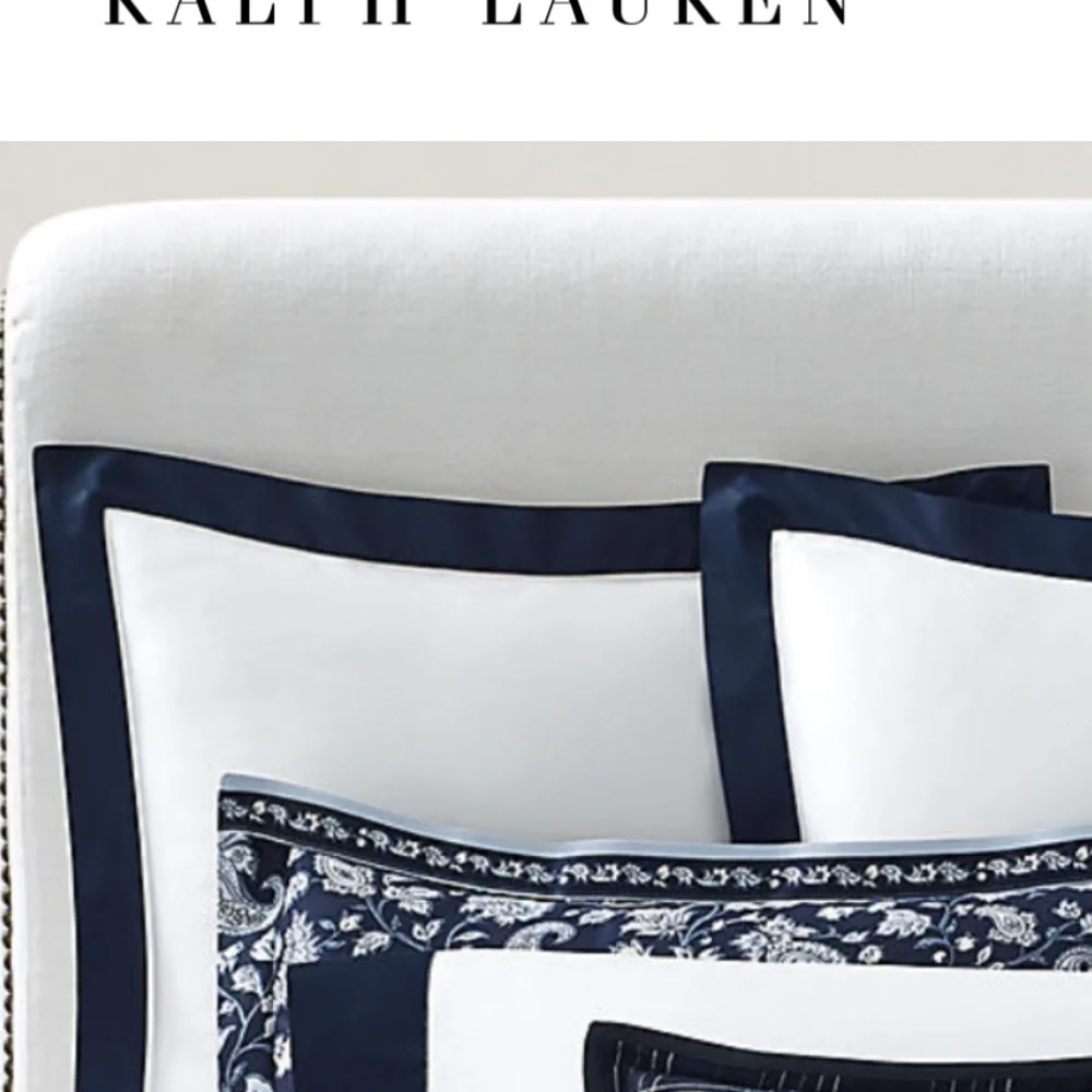 Ralph Lauren RL Organic Sateen Border King Sham White with Navy Blue Border - Picture 2 of 6
